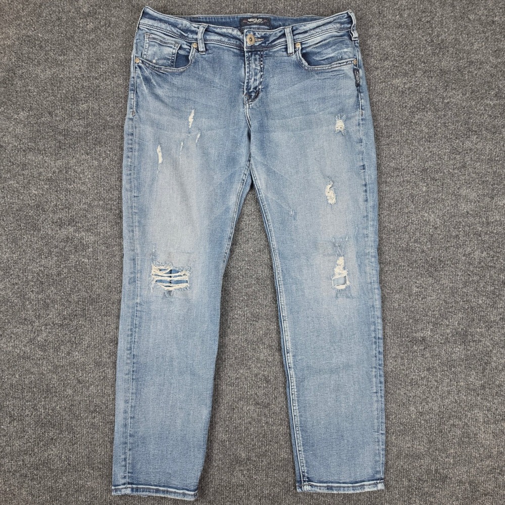 Silver SAM Boyfriend Jeans Women's 32 Med Wash Mid Rise Denim Stretch Distressed